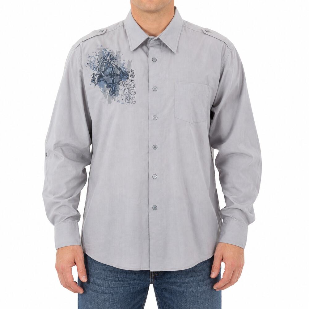 Sapphire Lounge Shirt Mens Large Button Front Embroidered Cross Graphic